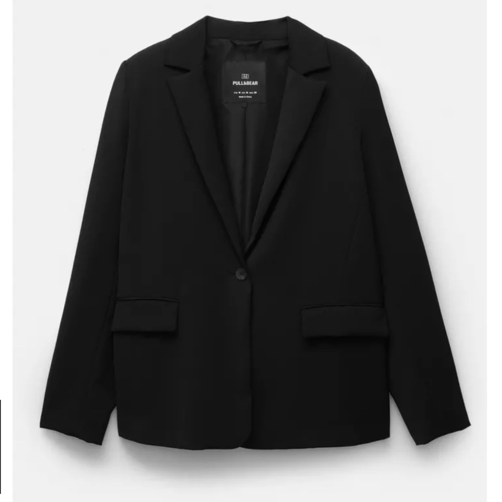 Pull & Bear Basic Blazer Black Women’s L One Butt… - image 1